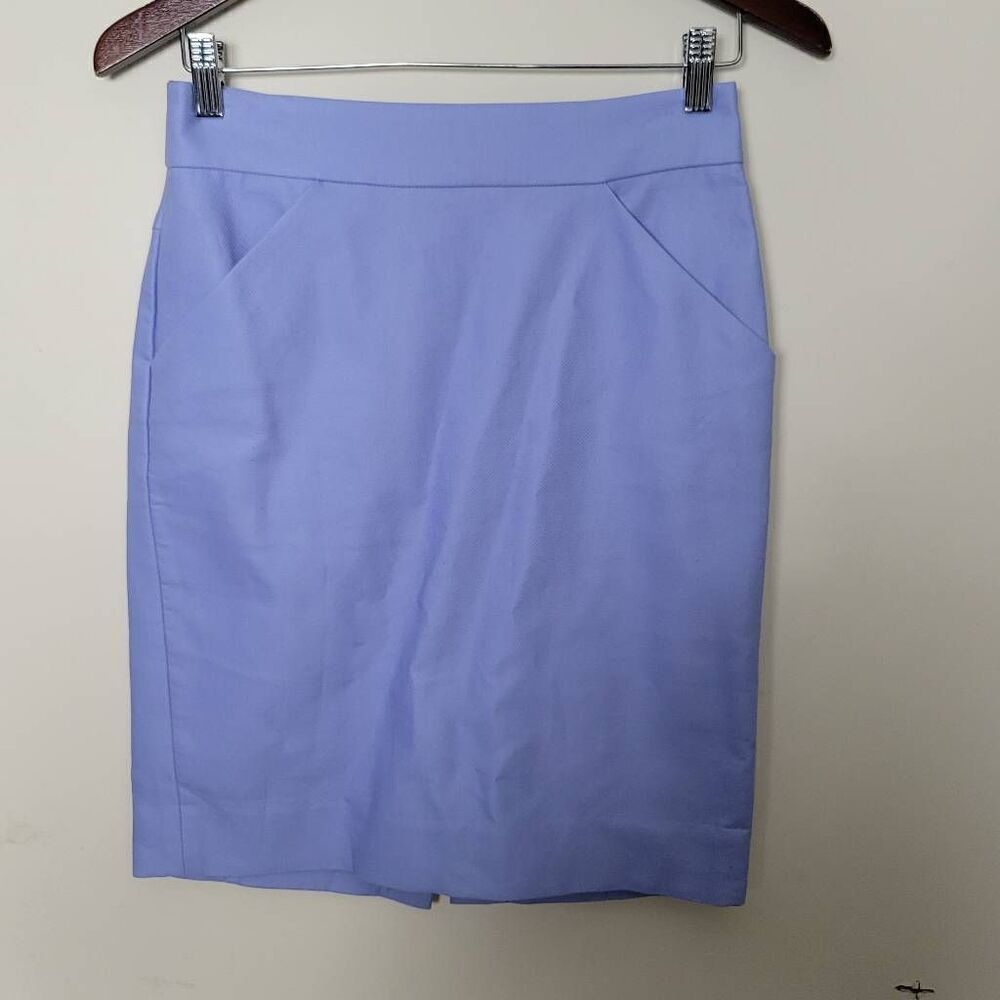 J. Crew Blue Purple Double-Serge Cotton Kick Pleat Pencil Skirt 37415 Women 0